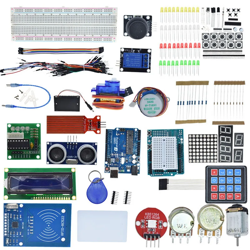 Kit de inicio para Arduino Uno R3 - Uno R3 Placa de pruebas y soporte Motor paso a paso / Servo /LCD1602 / Cable de puente / UNO R3