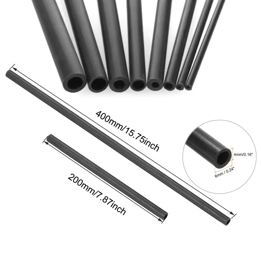 1/5 Stück Kohlefaser-Hohlrohr runder Außendurchmesser 1,8/2/3/4/5/6/7/8/10 mm Länge 200/400 mm für DIY Drachenmodell Flugzeug Quadcopter
