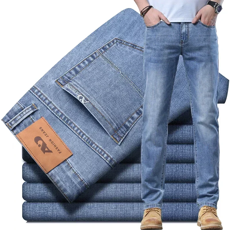 2024 Material fino o grueso Slim Fit hombres de lujo estilo clásico hombres Jeans de negocios Stretch Denim pantalones masculinos ropa