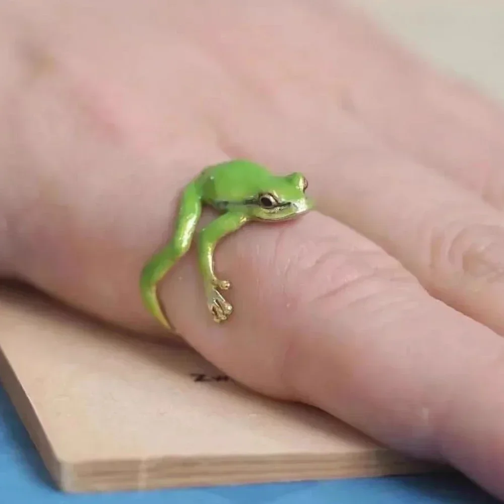 Mini anillo de rana de árbol verde, anillos abiertos de rana para mujeres y hombres, anillo de dedo ajustable de Metal con bonito Animal, joyería, regalo de fiesta de cumpleaños, nuevo
