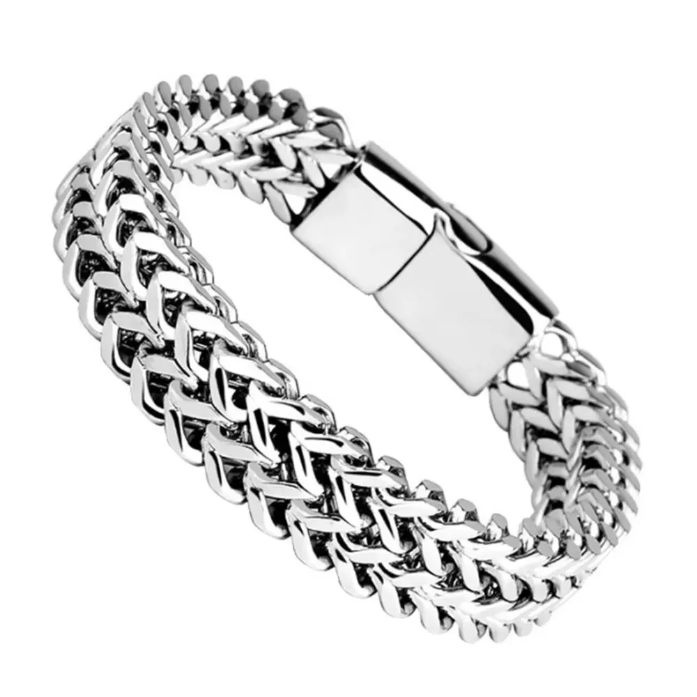 Bracciale con fibbia magnetica in lega di squame di pesce anteriore e posteriore a doppia fila intrecciata in acciaio inossidabile con gioielli a chiglia Nuovo modello