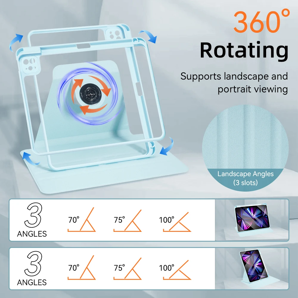 360° Rotation iPad Case for 2024 Air 11 13 M2 Pro 11 13 M4 Air 4 5 10.9  iPad 7/8/9/10th Generation Mini 6 Tablet Stand Cover