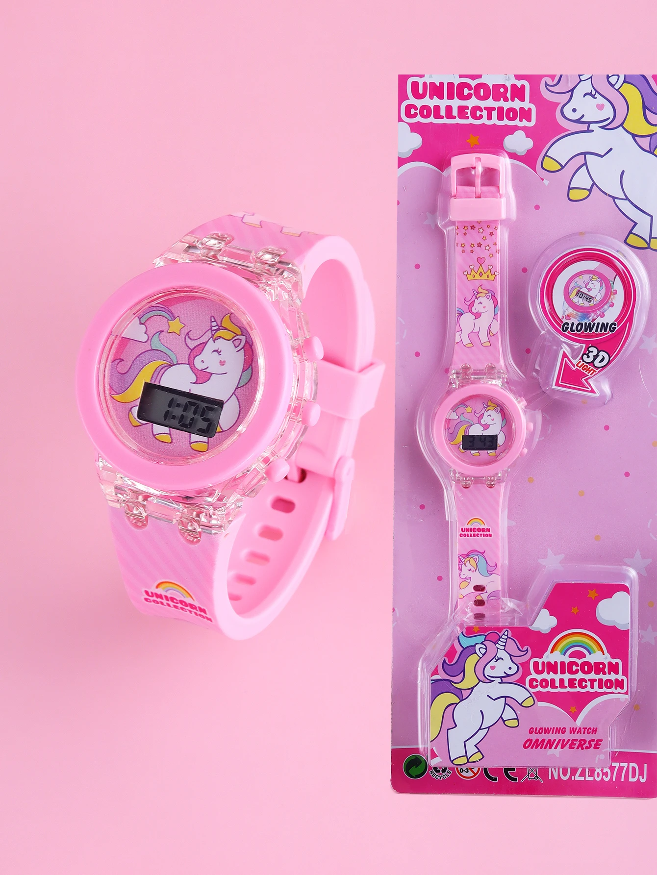ชุดสายรัดข้อมือ Jam Tangan elektronik กีฬายูนิคอร์นหลากสีอิเล็กทรอนิกส์เรืองแสงในที่มืดสำหรับเด็กสำหรับนักเรียน