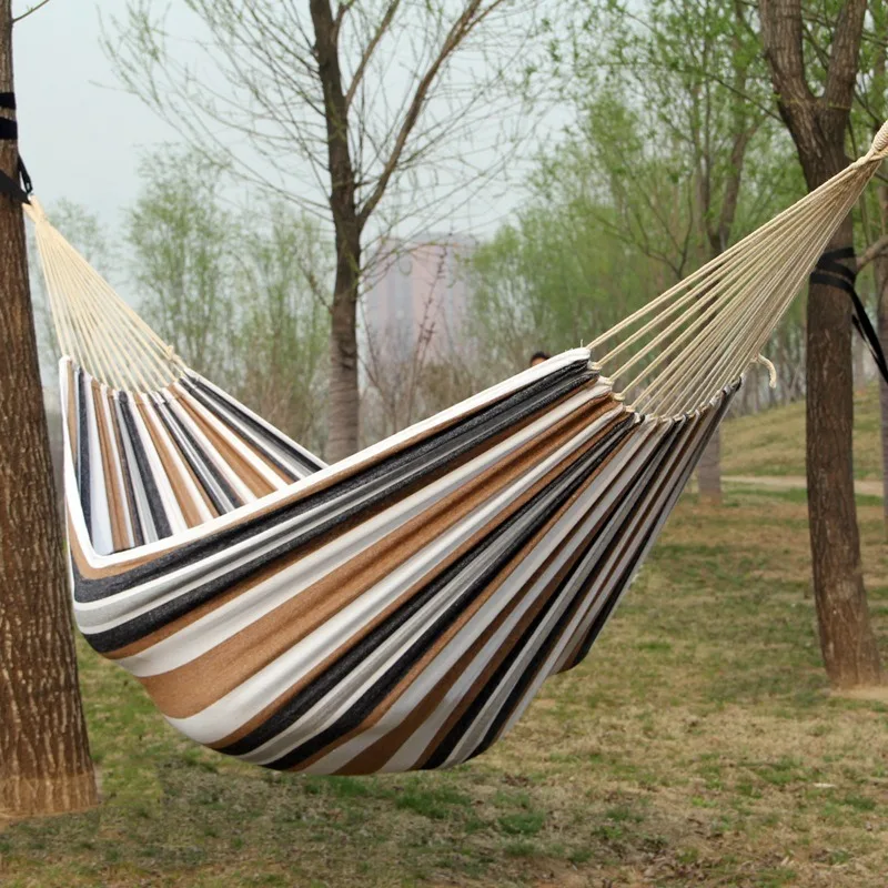 Single portable outdoor camping canvas hammock, nylon color matching hammock, high-strength parachute cloth hammock