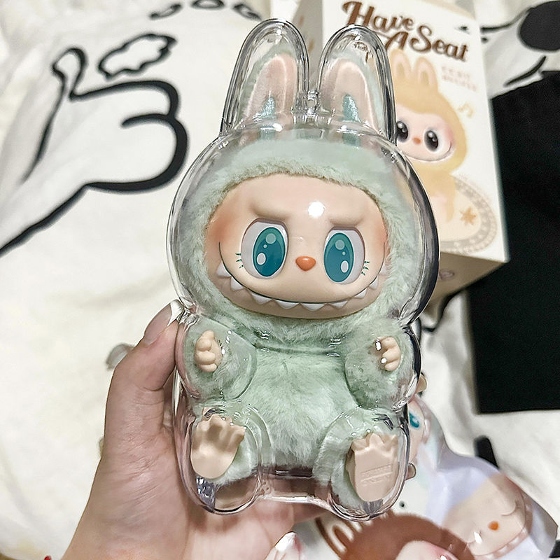 Labubu-ポータブル透明保護ケース,キーホルダー付きドールバッグ用アクリルオーガナイザーボックス,v1およびv2保護ケース