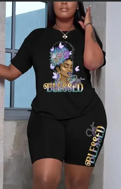 女性用半袖グラフィックプリントTシャツ,カジュアルウェア,ツーピースセット,夏服,ストリートウェア