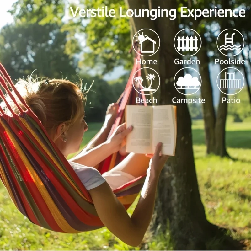 Outdoor canvas hammock, hanging rope hammock, portable indoor and outdoor hammock, suitable for camping and backyard use