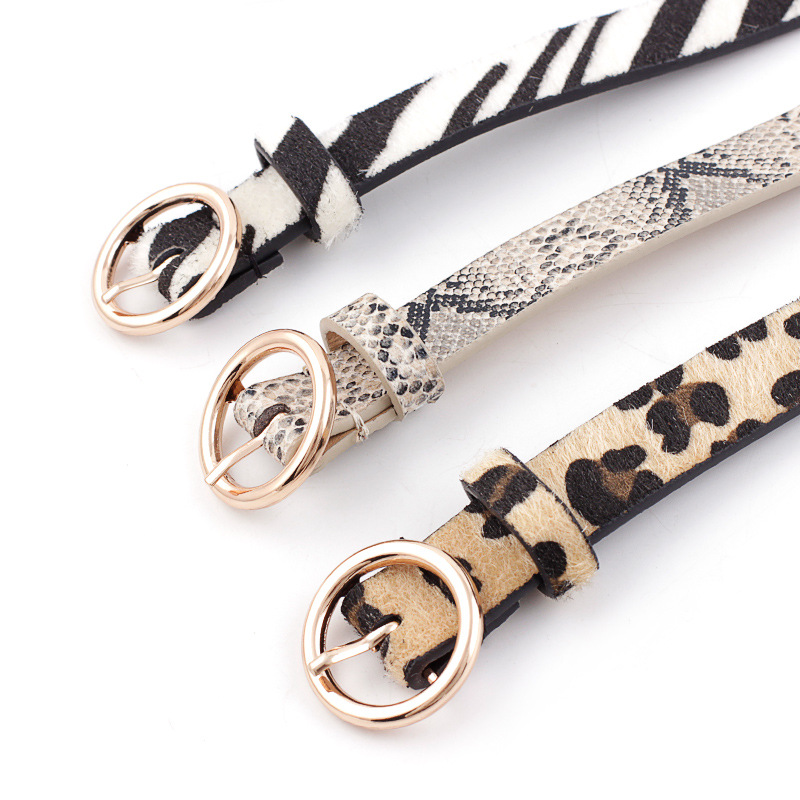 Người Phụ Nữ Dây Da Báo Hoa Văn Da Rắn In Họa Tiết Ngựa Vằn Vàng Vòng Tròn Khóa Pin Waistbelt Da PU Thời Trang Sang Trọng