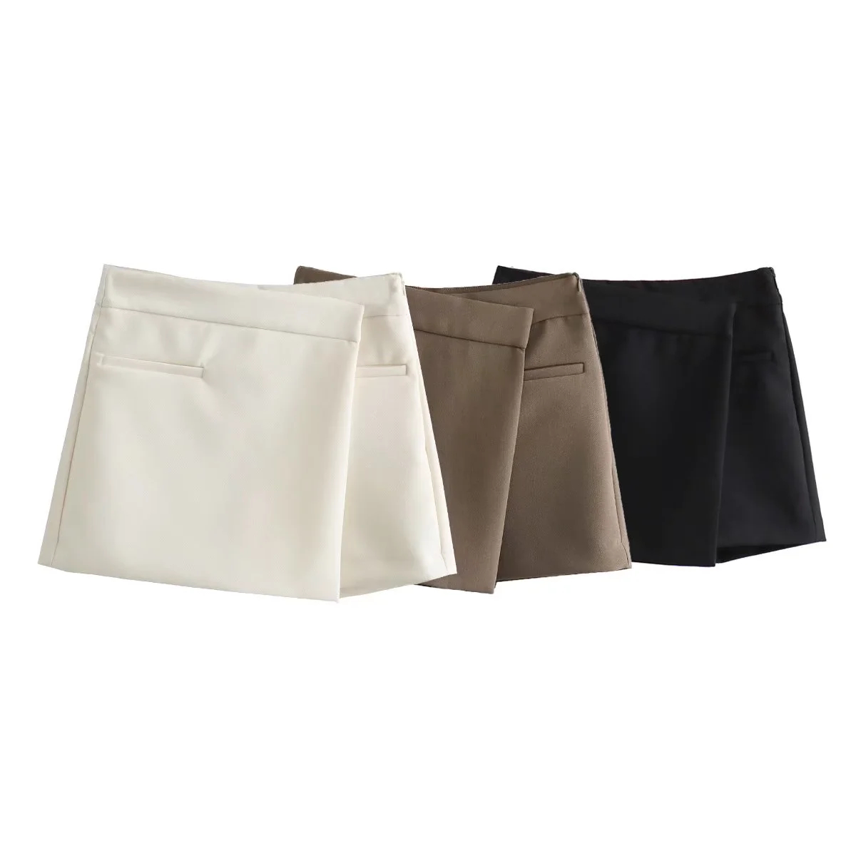 TRAFZA Vintage Split Mini Shorts Rock Frauen Mode 2025, Front Taschen Hohe Taille Büro Dame Shorts Elegante Shorts Röcke