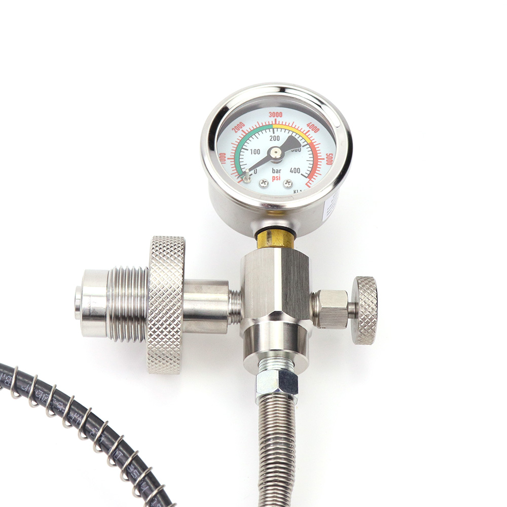 Diving Scuba Big Bottle To Small Bottle Charging Adapter HP Filling Station DIN300 (5/8BSP) Connector With Hose and Gauge 400Bar