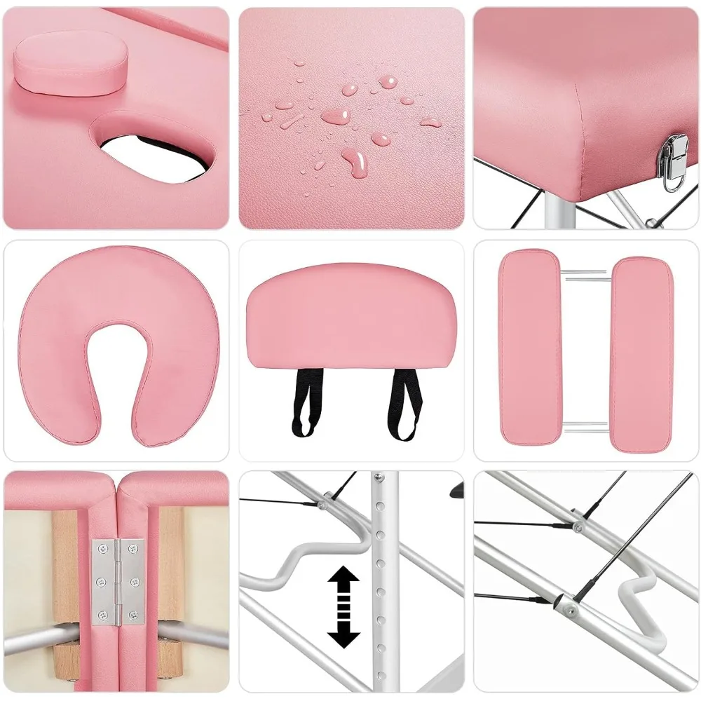 Massage Tables Portable Spa Bed Aluminum Facial Tattoo Bed Lash Bed for Eyelash Extensions Pink