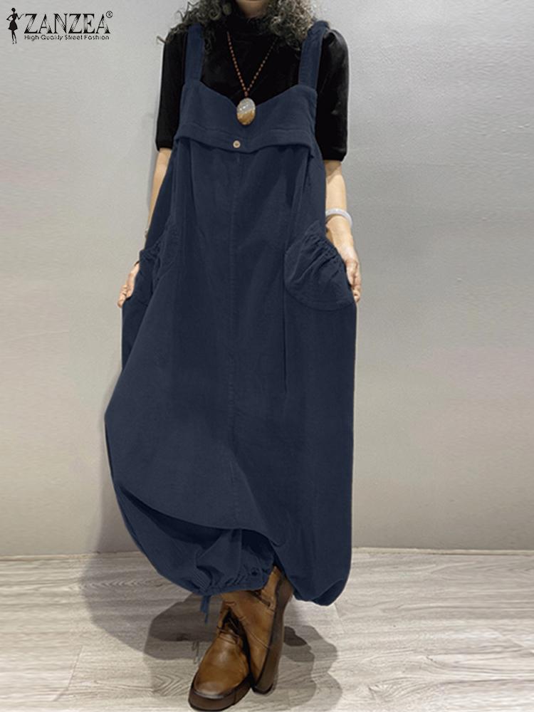 Mulheres outono veludo macacão moda suspensórios zanzea vintage perna larga macacões sólido gota-virilha macacão solto playsuits