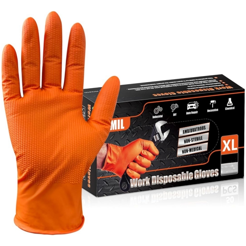 Guantes de nitrilo industriales desechables, guantes de agarre con textura de diamante de 8mil de espesor, guantes de trabajo de seguridad mecánicos de alta resistencia, 10/50 Uds.