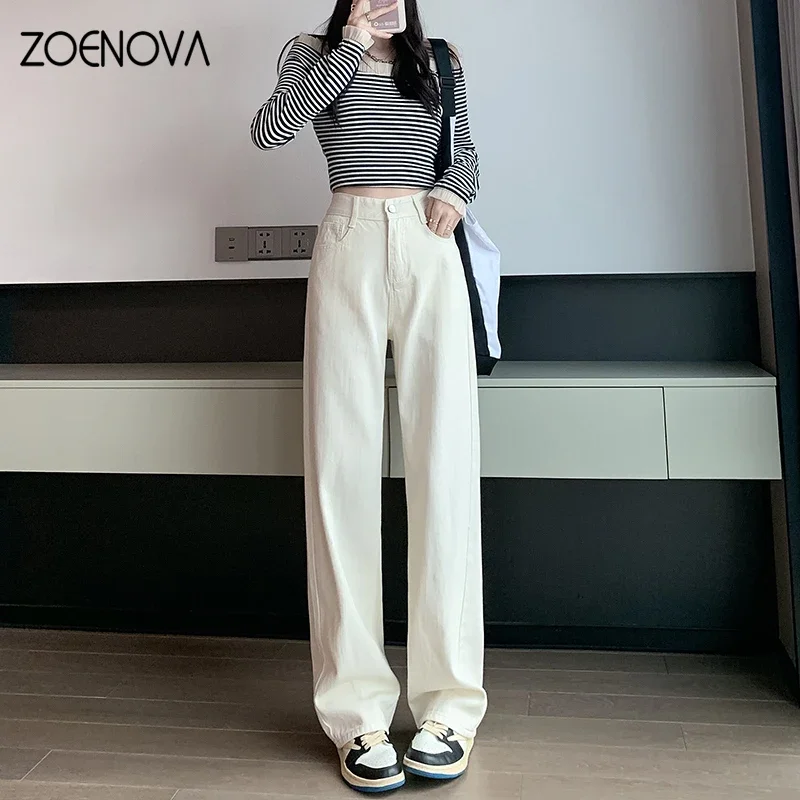 ZOENOVA ハイウエストジーンズ Y2K ファッション女性服ブルーブラックストレートレッグデニムパンツズボンママジャンだぶだぶのズボン背の高い