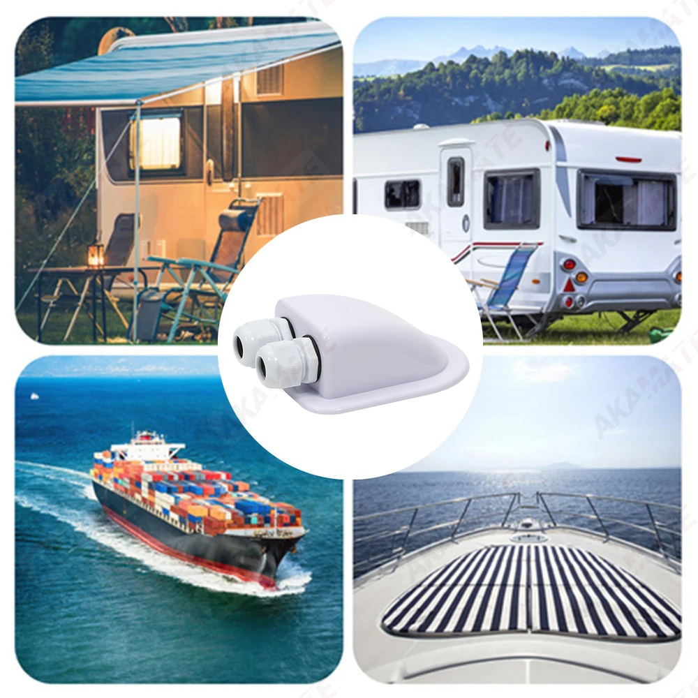 Caixa de junção para caravana, caixa de armazenamento de cabo de entrada de fio solar à prova d'água, caixa de glândula, suporte de conector de cabo de entrada de fio de teto, furo duplo