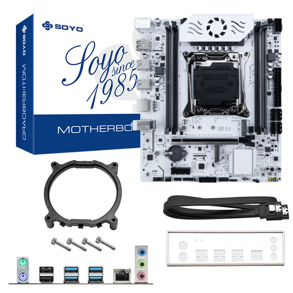 Scheda madre SOYO X99 DDR4 LGA2011-3 con slot M 2 Supporta il chipset C612 Doppio canale DDR4 SATA 3.0 Ventola corazzata di raffreddamento bianca