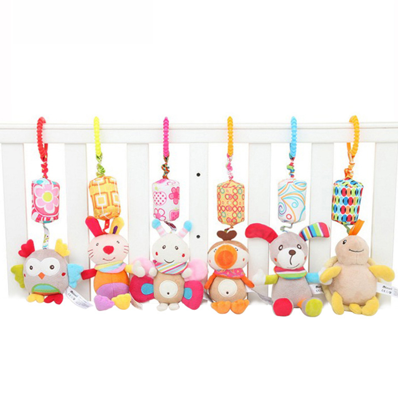 Hochets suspendus sensoriels pour bébé, jouet d'apprentissage doux, animaux en peluche, poussette, lit de voiture pour bébé, berceau avec anneau de dentition pour bébés et tout-petits