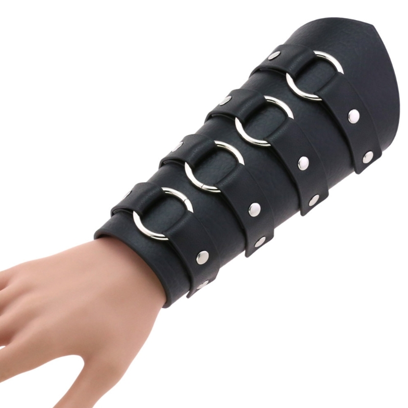 Medieval Arm Guards for Male Role Play Pirate PU Medieval Pirate Knight Gauntlet with Round Buckle Halloween Supply
