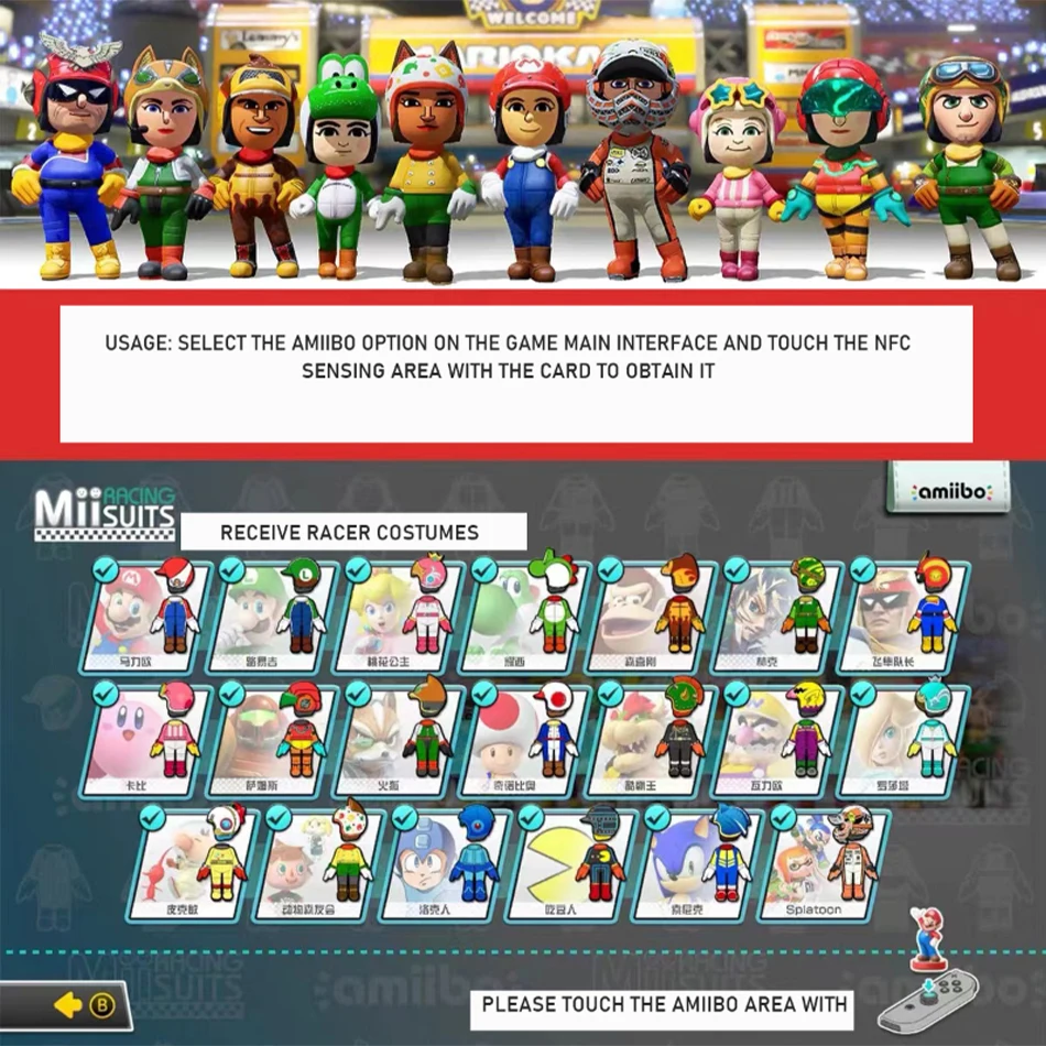 ใหม่ 20pcs Mario Kart 8 Amiibos มินิการ์ดแท็ก NFC การ์ดสําหรับสวิทช์และ Wii U--Kawaii MarioKart8 Deluxe เสื้อผ้า NTAG215 ชิปการ์ด