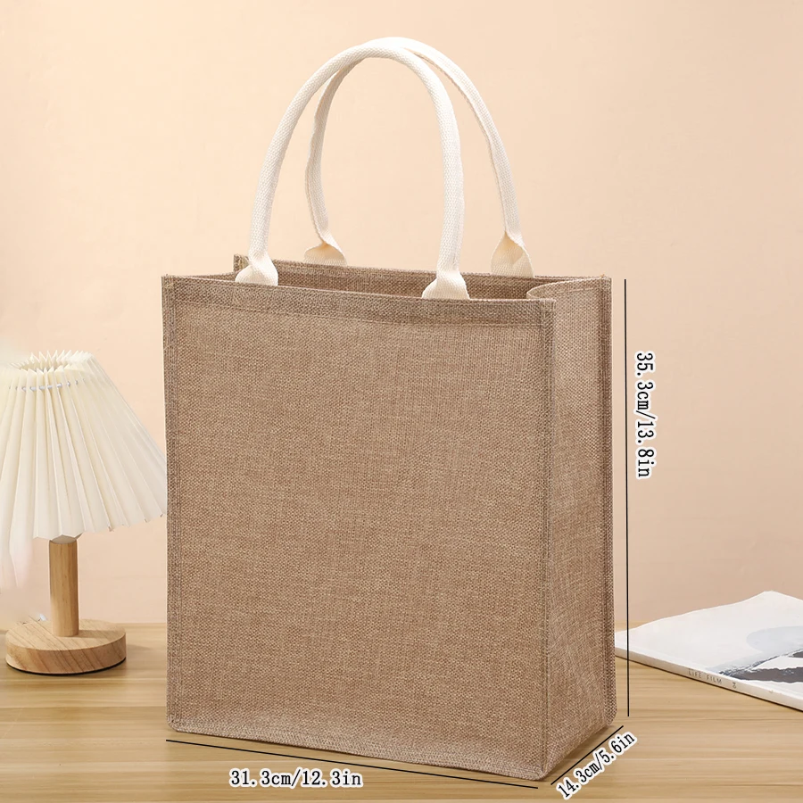 New linen tote bag large capacity jute tote bag imitation linen shopping bag travel organizer bag
