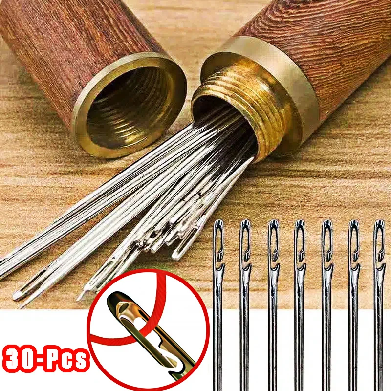 30 stks Blind Naai-naald Ouderen Rvs Snelle Automatische Zelf-Threading Naald Stikpinnen DIY Punch Naaldinrijger