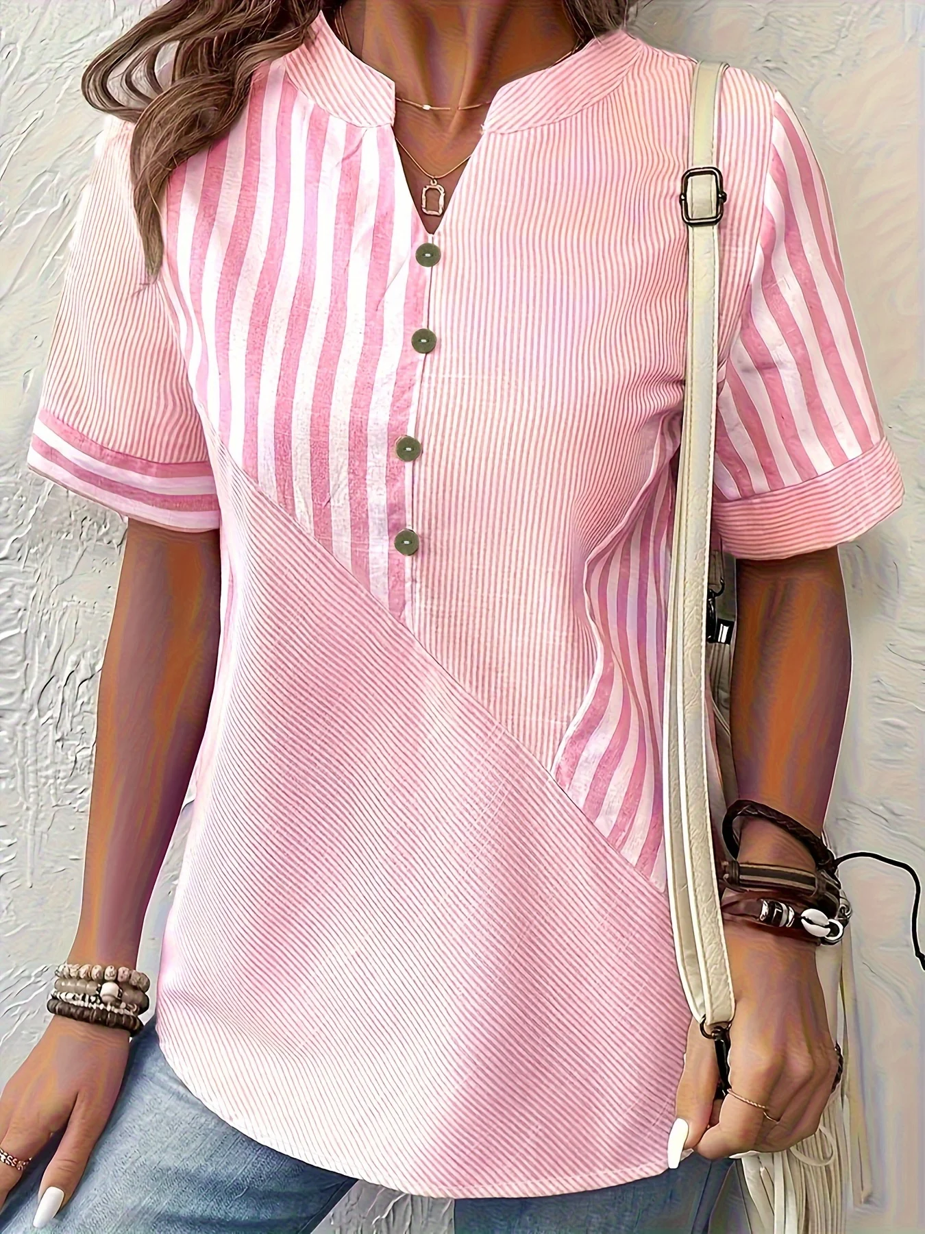 Plus Size Casual Blouse, Women's Plus Stripe Print Long Sleeve Button Up Lapel Collar Shirt Top