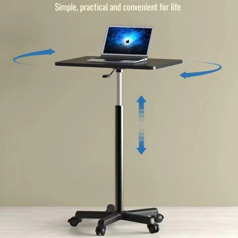 Movable Lifting Small Desk with Pulleys Livingroom Sofa Side Table Mobile Lift Standing Upright Laptop Office Desk for Podium
