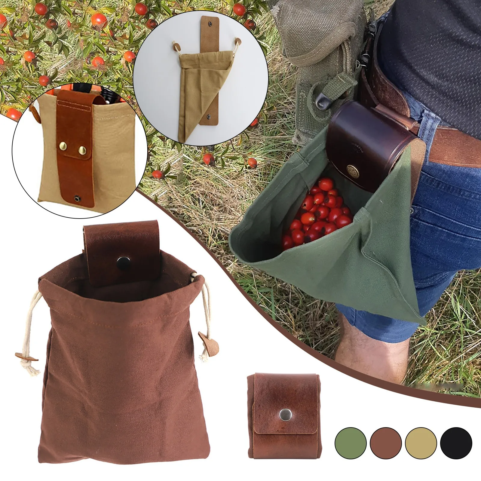 Outdoor Nahrungssuche Tasche Tasche Leder Bushcraft Tasche Gemüse Ernte Garten Obst Pflücken Taille Werkzeuge Lagerung Hängen Beutel Camping