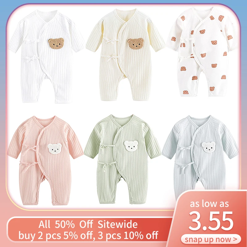Pelele de oso de dibujos animados para bebé, ropa de manga larga para primavera y otoño, mono suave de algodón puro para recién nacido, mono infantil, trajes de una pieza