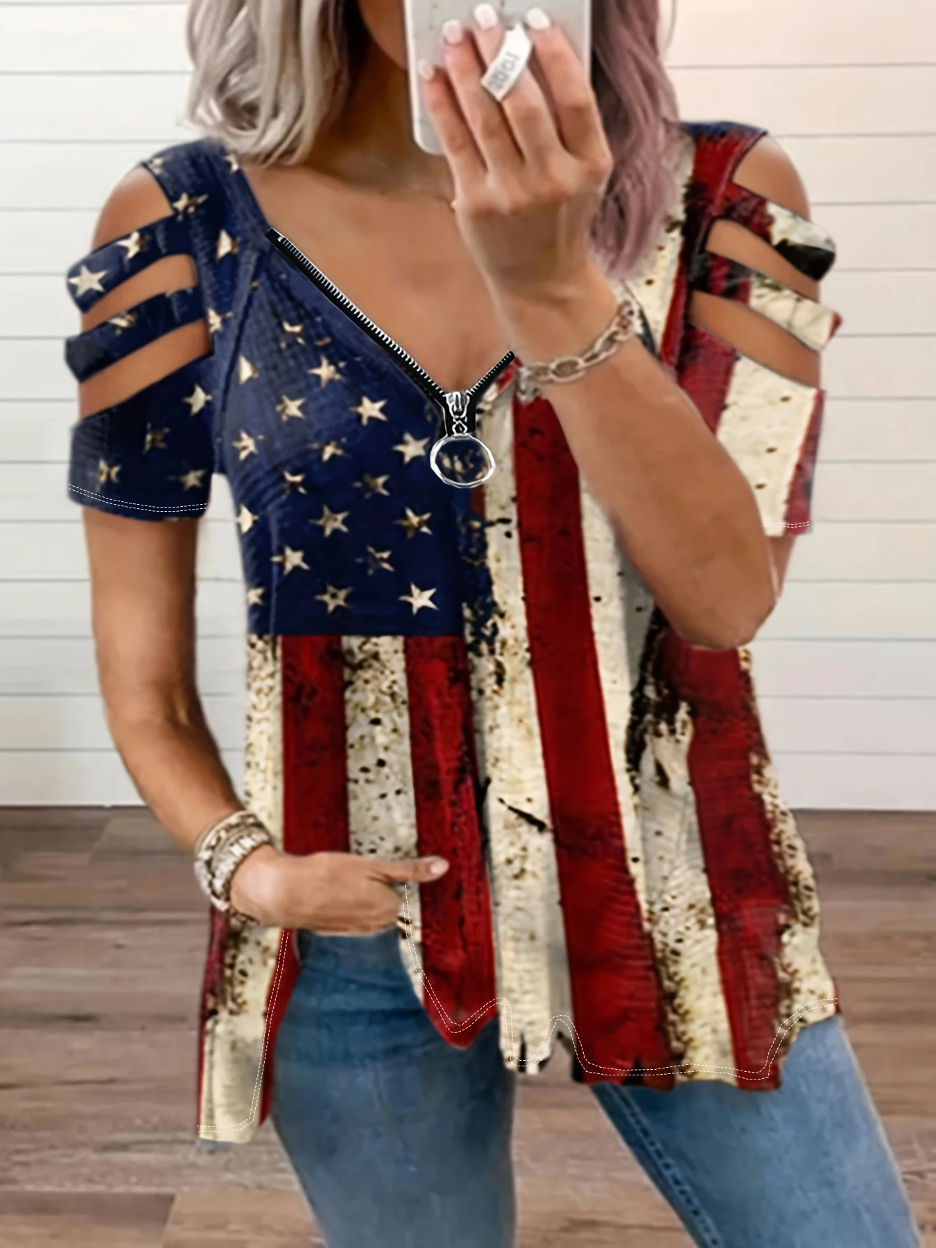 Plus Size Europa und die Vereinigten Staaten und die Vereinigten Staaten grenz überschreiten das neue Damen bedrucktes lässiges T-Shirt mit V-Ausschnitt