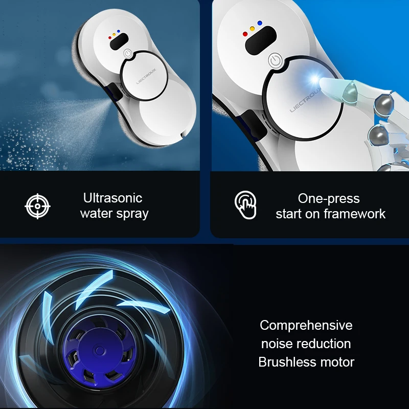 Ultradünner Fensterreinigungsroboter Liectroux HCR-10 mit Ultraschall-Wassersprühfunktion, Staubsaugerroboter für Fenster, Glaswischer, Trocken- und Nasswischen, AI Route, Fernbedienung
