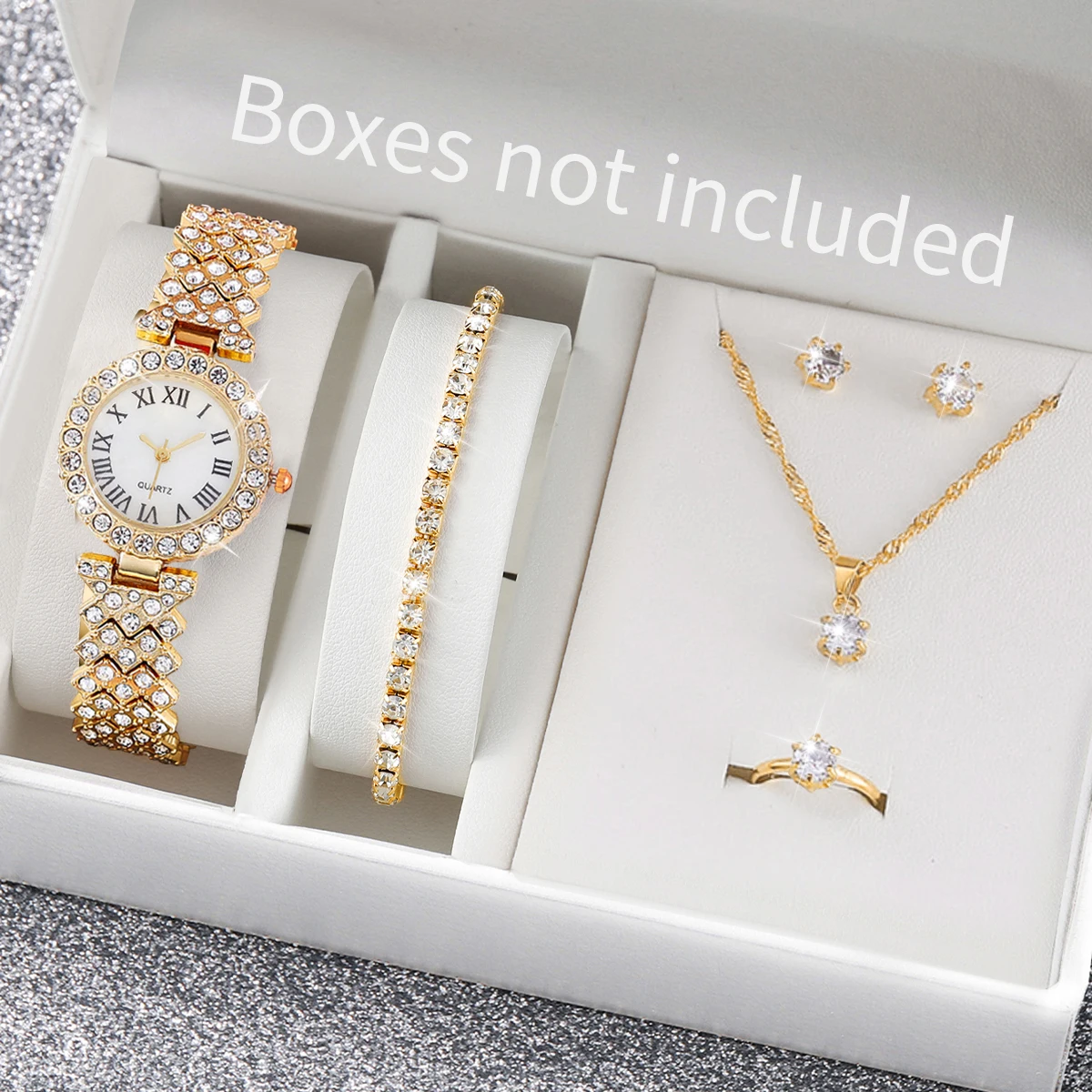 6 pièces de luxe strass femmes montres mode Roma cadran Bracelet montre-Bracelet ensemble de bijoux Relogio Feminino (sans boîte)