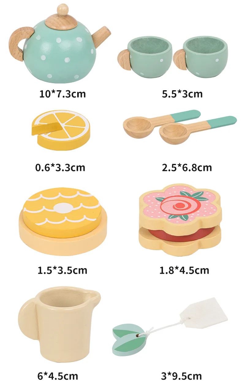 Tea Party Tableware ไม้หัตถกรรมของเล่น Pretend Play ชุดสําหรับเด็กวัยหัดเดินเด็กของขวัญวันเกิดโปรดปรานของเล่นของขวัญ
