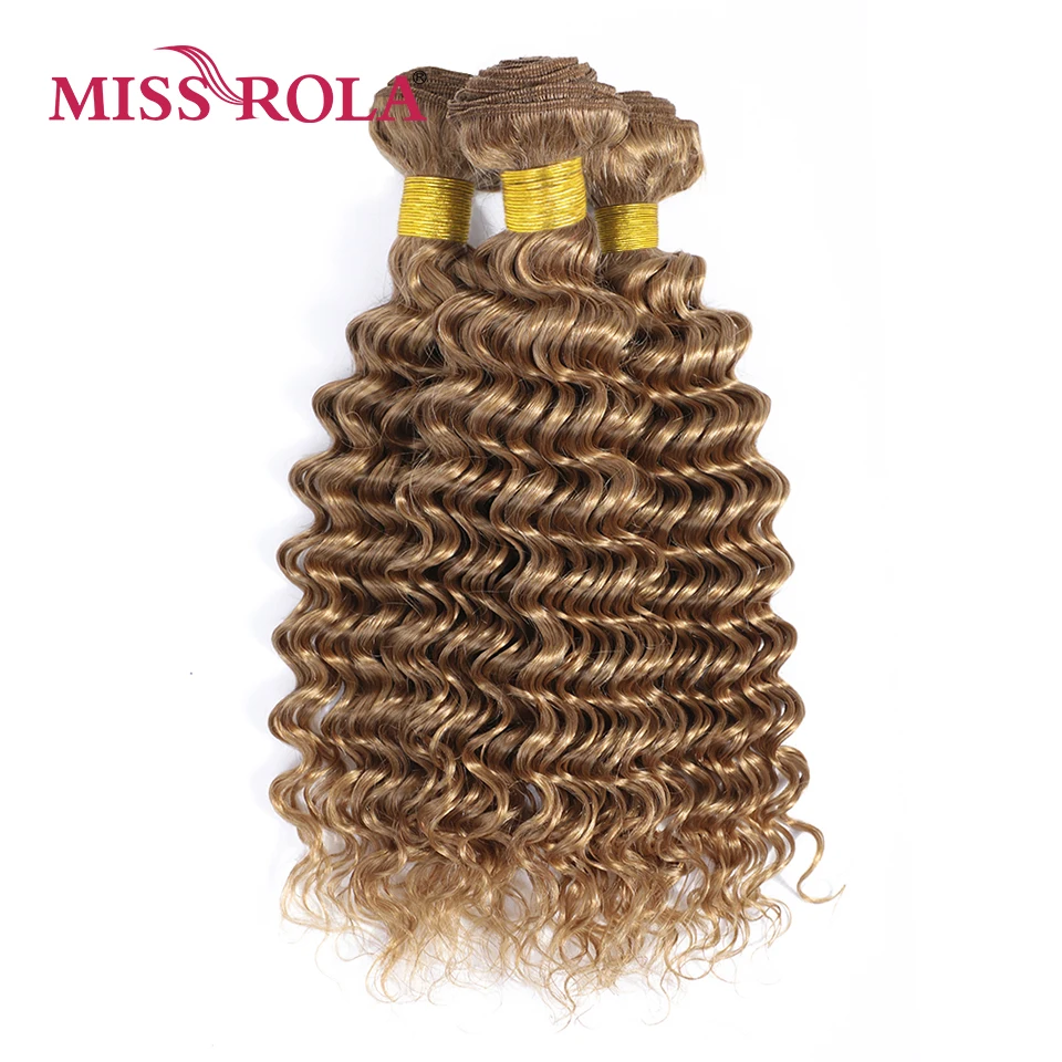 Miss Rola-Brazilian Deep Wave Pacotes de cabelo humano, Extensões de cabelo Remy, Tramas duplas, 27 # Blonde, 99J BUG Ombre, 1 pacote, 3 pacotes, 4 pacotes