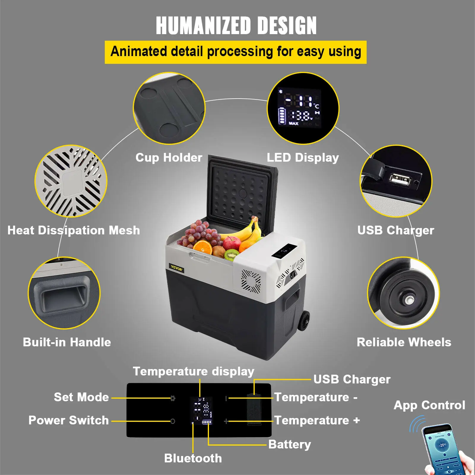 VEVOR Mini Frigorifero Portatile per Auto Congelatore 30L Schermo LED Digitale, Frigo Portatile Capienza 30/40/50L Campeggio Viaggio Auto Schermo di Controllo, Frigo Portatile 12V/24V da Auto Camion Barca