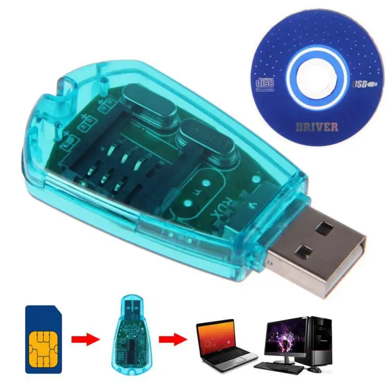 Синий USB-считыватель SIM-карт, комплект копирования/клонника/записи/считывателя SIM-карт GSM CDMA, резервное копирование SMS + CD-диск