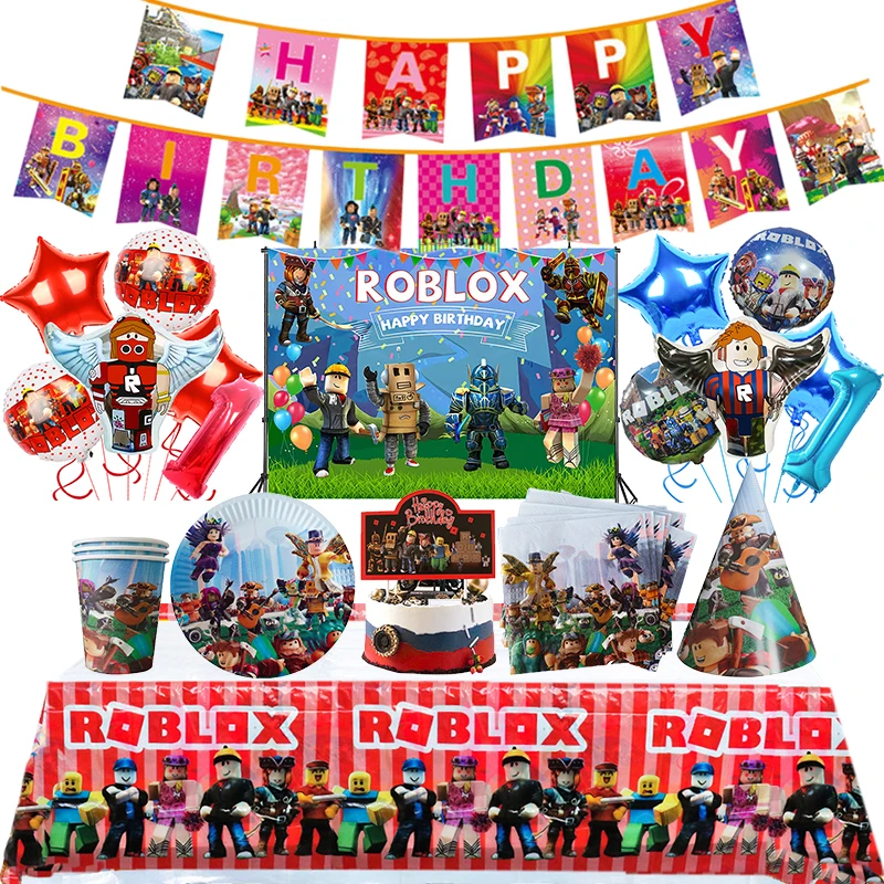 Roblox 誕生日パーティーの装飾サプライヤー Roblox ゲームお祝いパーティーバルーン使い捨て食器カッププレートベビーシャワーのおもちゃ