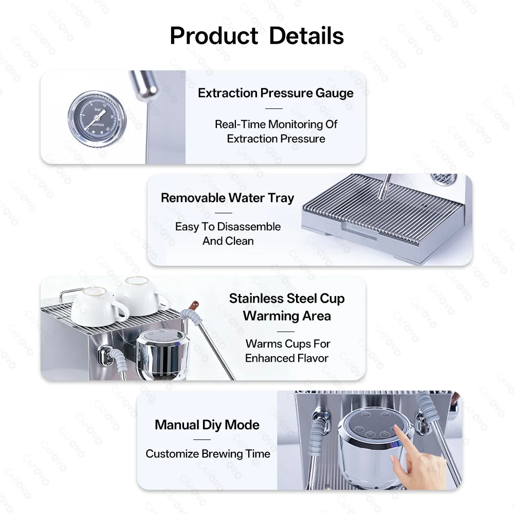CAFOVO E120 9Bar Commercial Dual Boiler Espresso Machine ULKA Pump OPV System with OLED Display for Cafe Coffee Maker 220V