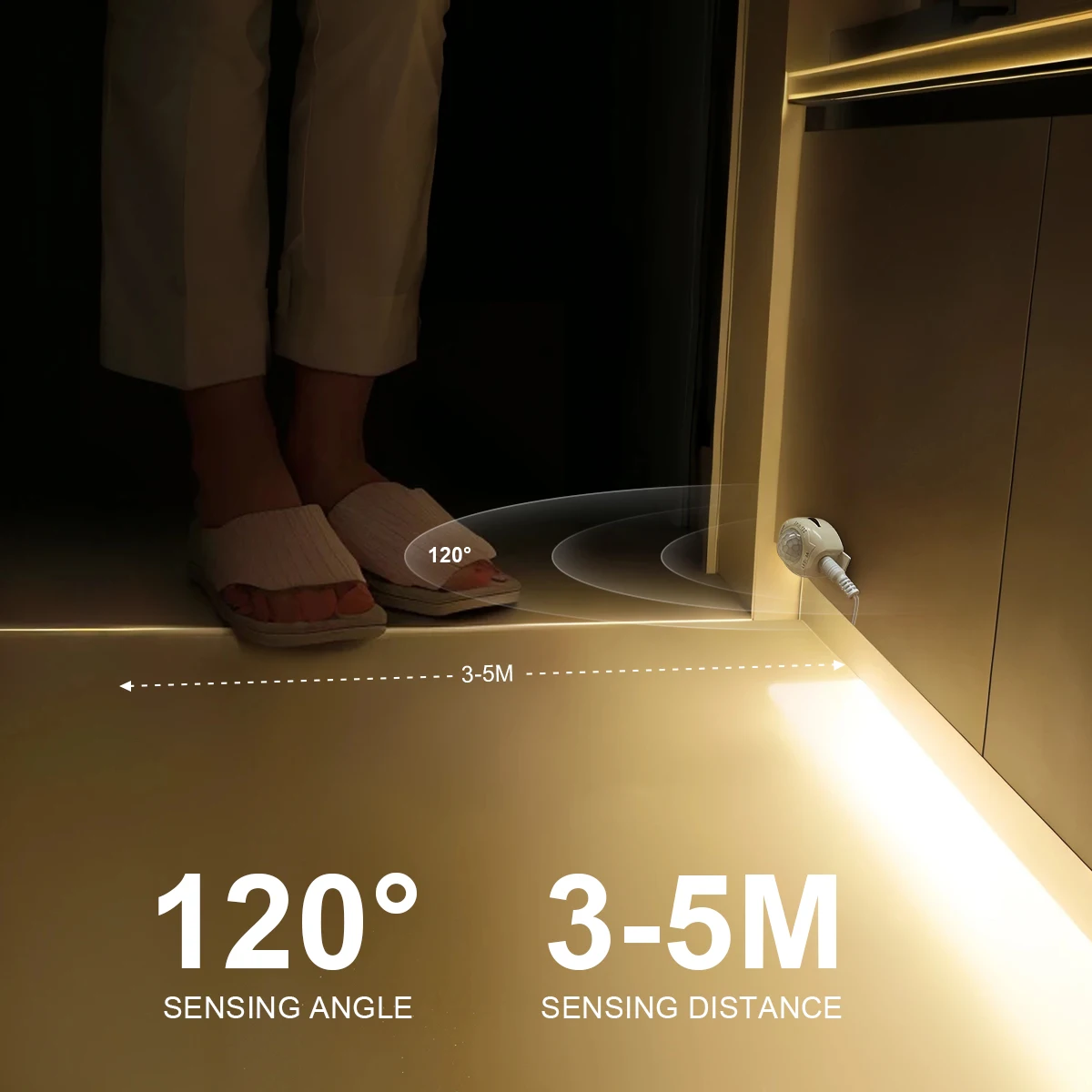 Set di strisce luminose a LED con sensore di movimento PIR intelligente DC12V Tempo di ritardo impermeabile regolabile Fai da te tagliabile per le scale del corridoio della camera da letto di casa