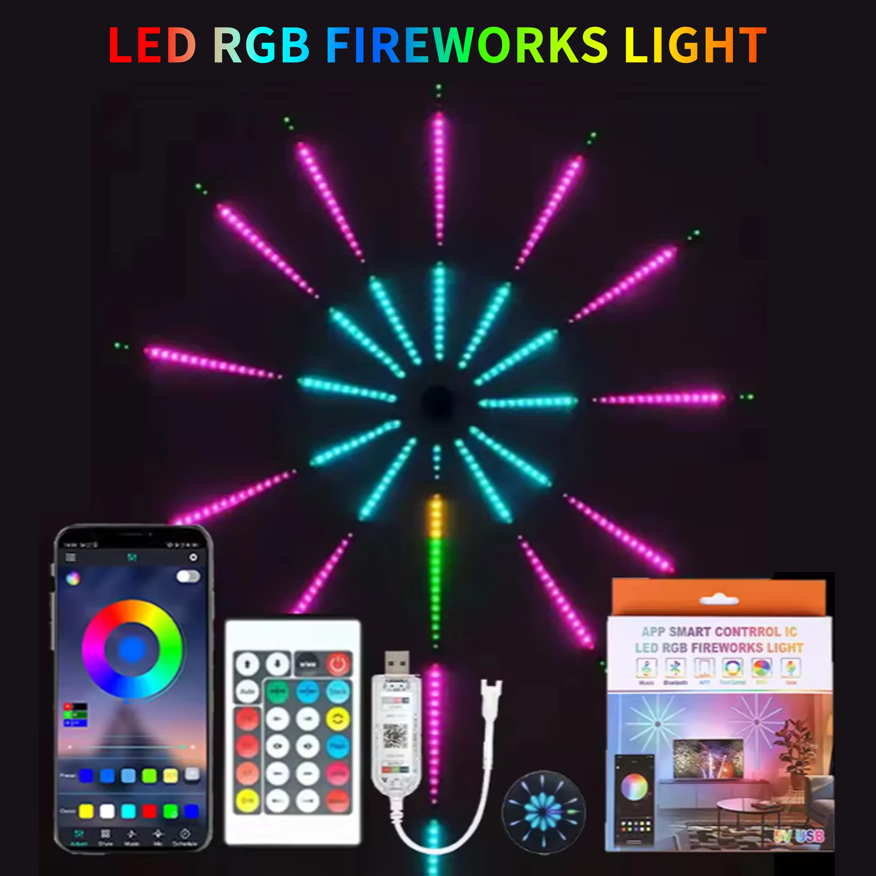 Taśma LED RGB 5V USB z efektem fajerwerków, sterowana przez Bluetooth i aplikację, inteligentna lampa synchronizująca się z muzyką, dekoracja do sypialni, światło marzeń, taśma LED.