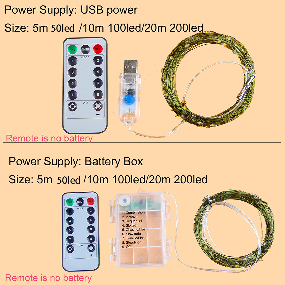 5m/10m/20m LED grün Kupferdraht String Lampe USB Batterie Box Weihnachts fee Lampe Camping Garten Terrasse Party Hochzeit Neujahr