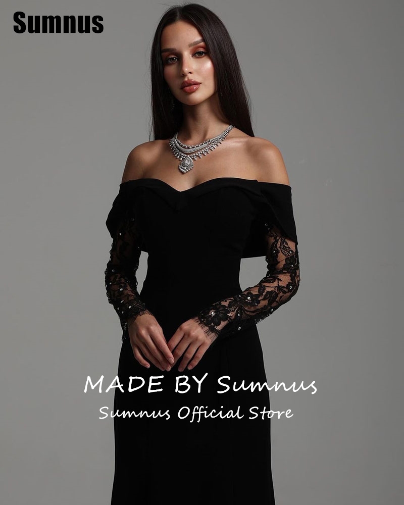 SUMNUS Schwarzes Meerjungfrau-Abschlussballkleid mit Spitze, elegantes schulterfreies Partykleid, bodenlange formelle Kleider, individuell gestaltet