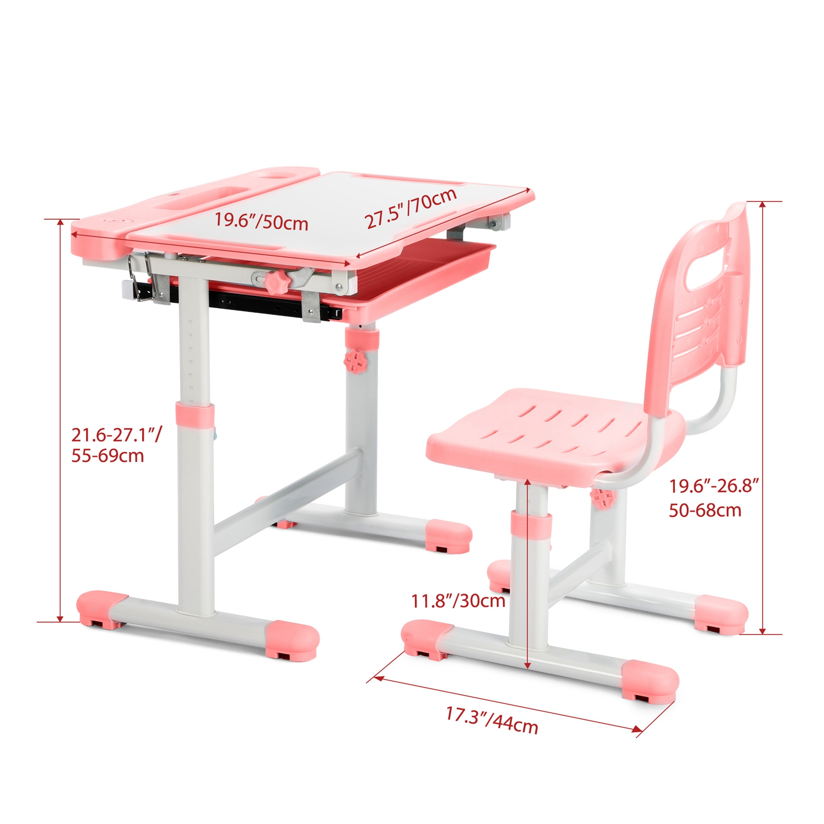 Kinderschreibtisch und Stuhl-Set für Kinder, Arbeitszimmer, Schreibtisch-Set mit verstellbarem Schreibtisch, Rosa