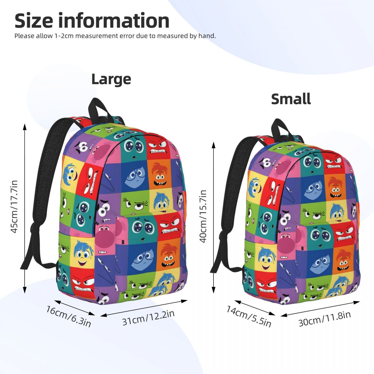 Inside Out Character Face Backpack for Kindergarten Primary School Student Cartoon Bookbag Boy Girl Kids Daypack Gift