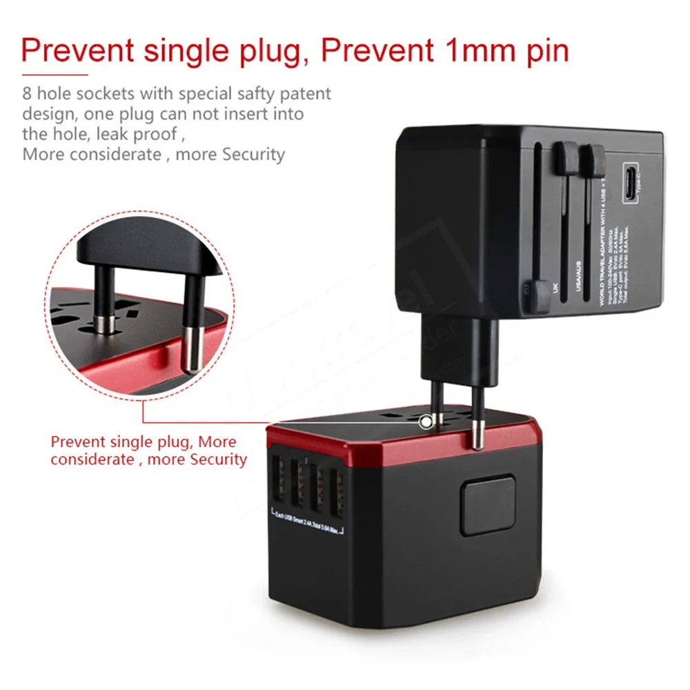 Умный адаптер Melery Travel, международный адаптер, настенное зарядное устройство USB типа C, питание переменного тока, США, ЕС, Великобритании, AU для iPhone iPad, Android