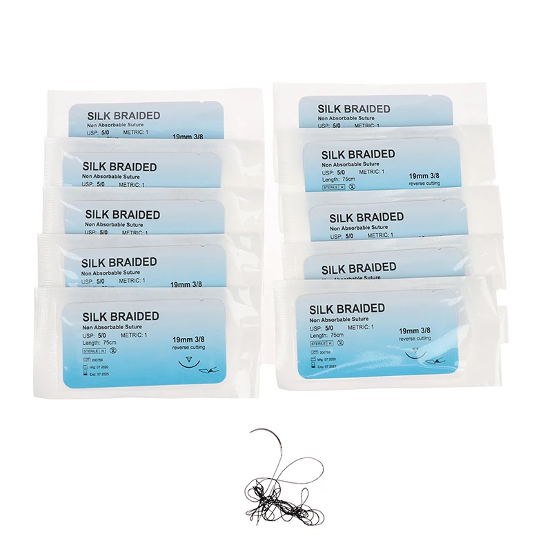 12Pcs 2/0 3/0 4/0 5/0 Medical Needle Suture Nylon Polyester Thread Suture Practice Kit Teaching Demonstrations Exercises