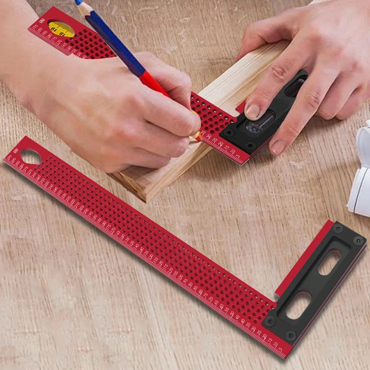 200mm/300mm Precision Scriber,Aluminum Framing Mitre Square,Measuring and Marking L-Type Hole Ruler Right Angle Protractor