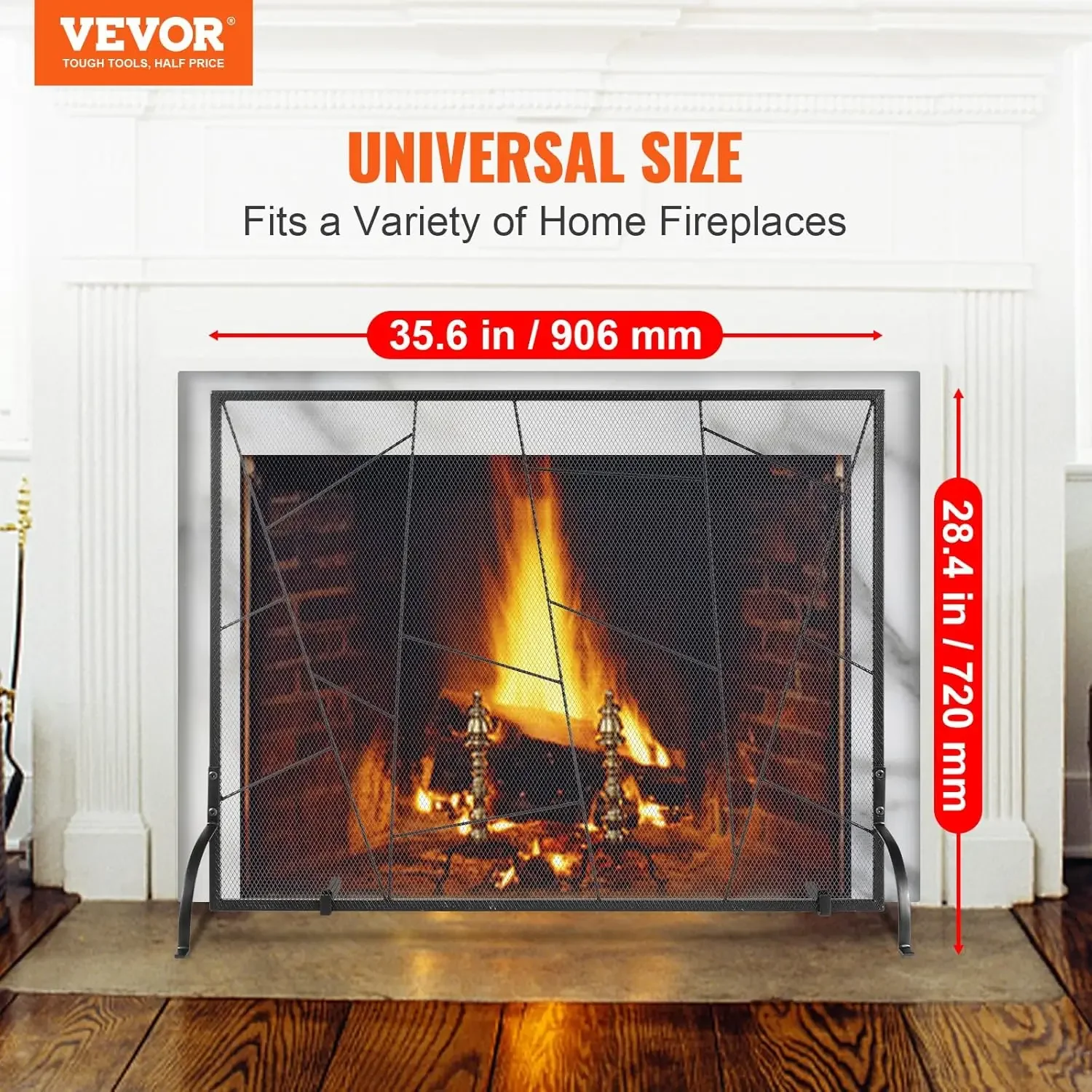 Fireplace Screen Single Panel, Sturdy Iron Mesh Fireplace Screen, 35.6"(L) x28.4(H) Spark Guard Cover