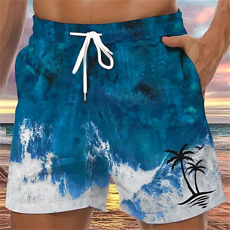 Moda coqueiro gráfico calças curtas verão casual férias 3d impresso board shorts solto secagem rápida respirável troncos de natação