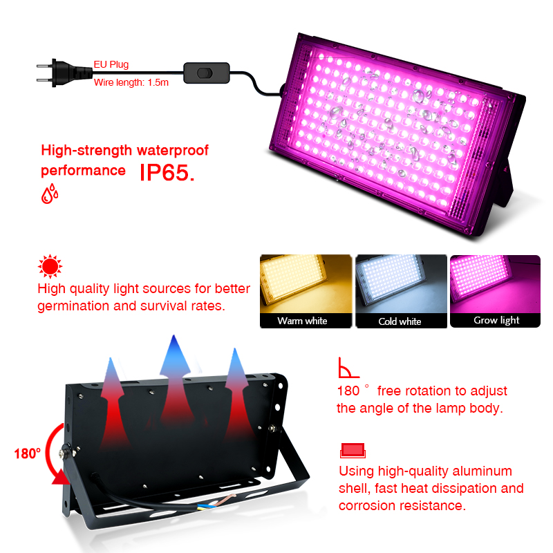 LED 成長ライトフルスペクトル植物ランプ植物用 50 ワット 100 ワット AC 220 V LED 成長ランプ Phytolamp 種子温室成長照明